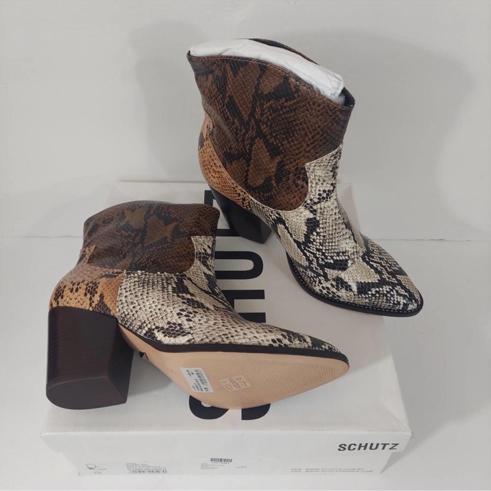 Schutz NEW Haven Leather Snakeskin Print Cowboy Boots - Picture 2 of 12